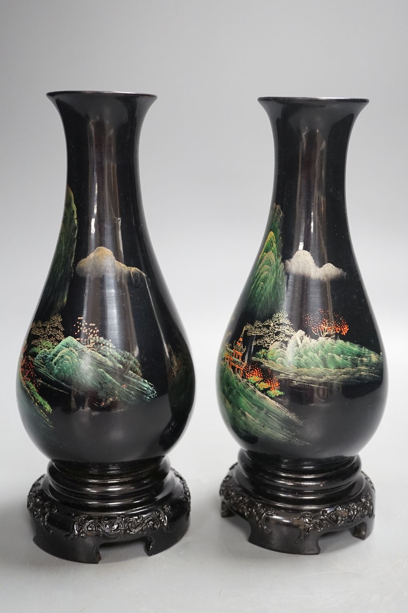 A pair of Chinese Fuzhou lacquer vases 24cm